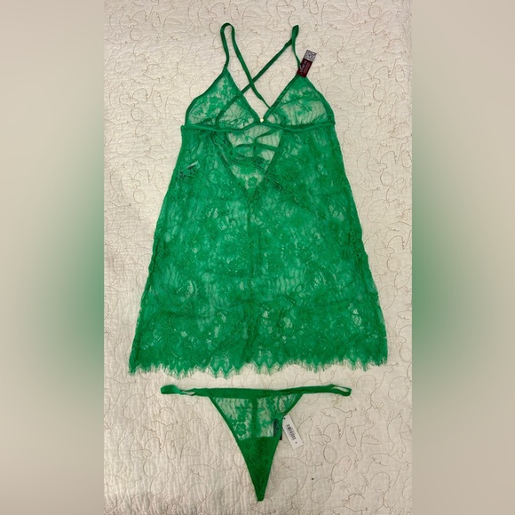 🍀 NWT - Adore Me - Green Lace Unlined Babydoll 🍀 - Picture 3 of 4